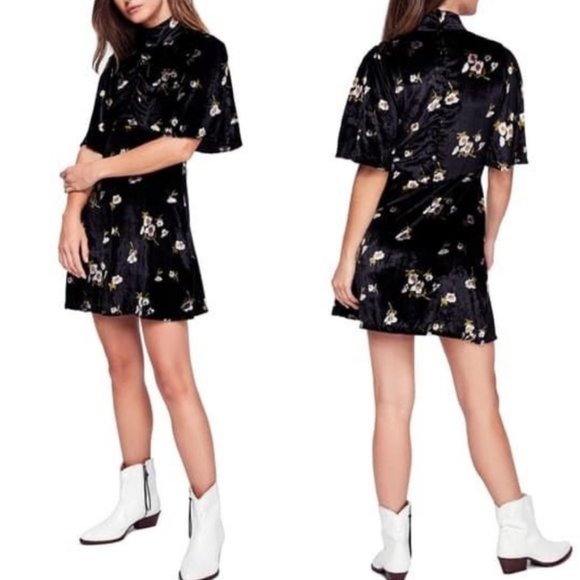 Free People Be My Baby Black Velvet Dress Sz 4, 12 - Picture 3 of 6